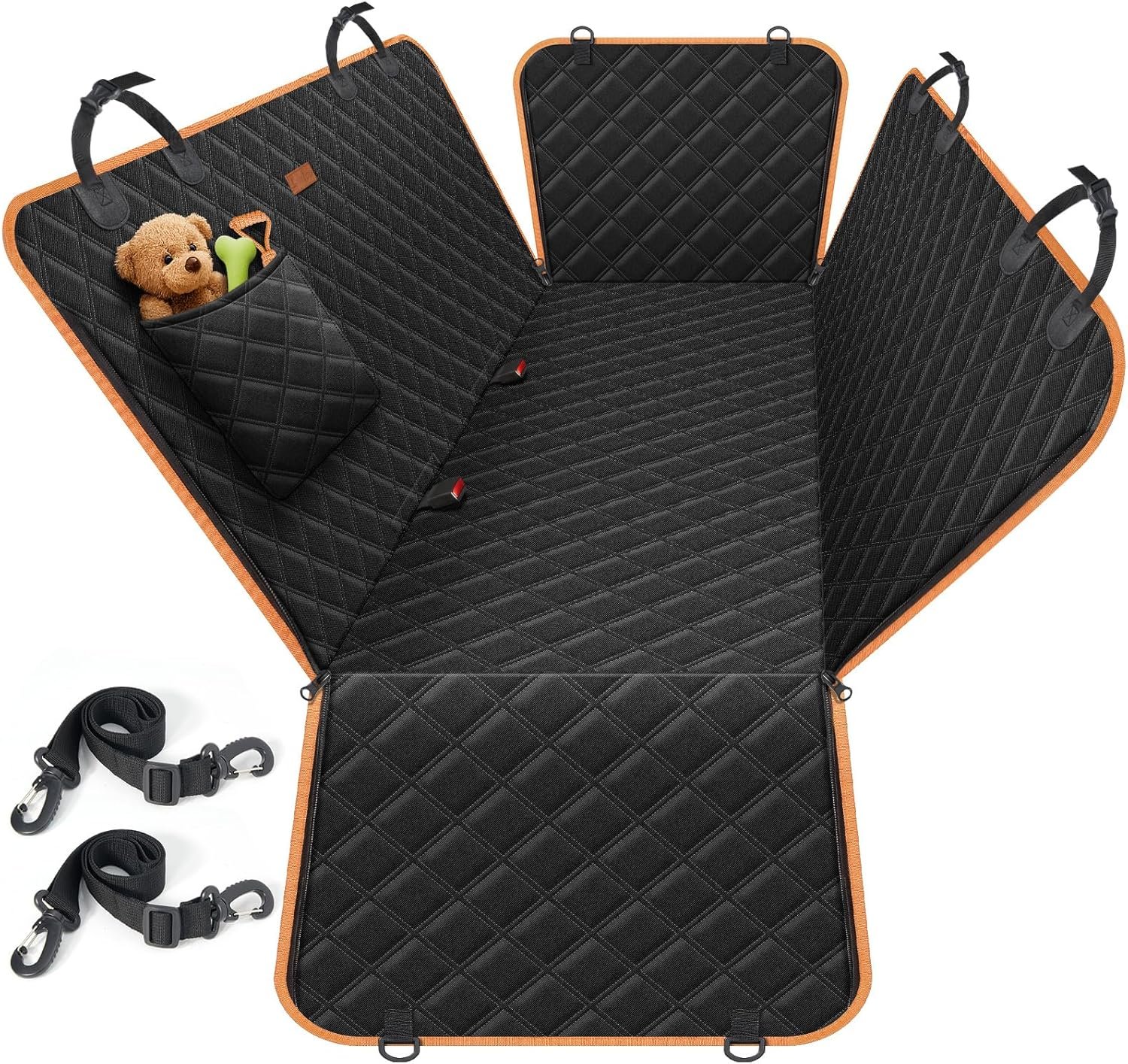 Dog Car Seat Cover for Back Seat, 100% Waterproof Heavy Duty Pet Seat Cover Hammock with Side Flaps, Nonslip Scratchproof Car Seat Protector for Cars and SUVs (Black)