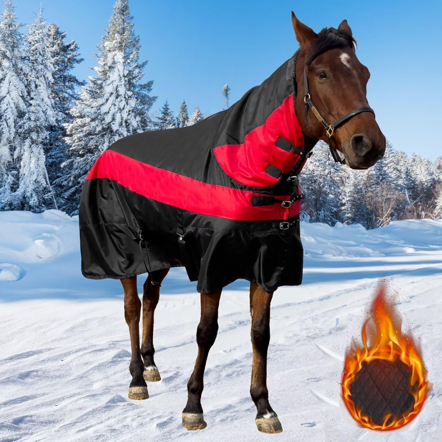 Horse Turnout Blanket,1600D Waterproof Medium Weight Winter Blanket for Horse,(220g Filling) with Detachable Neck Cover, Horse Blanket for Real Horses