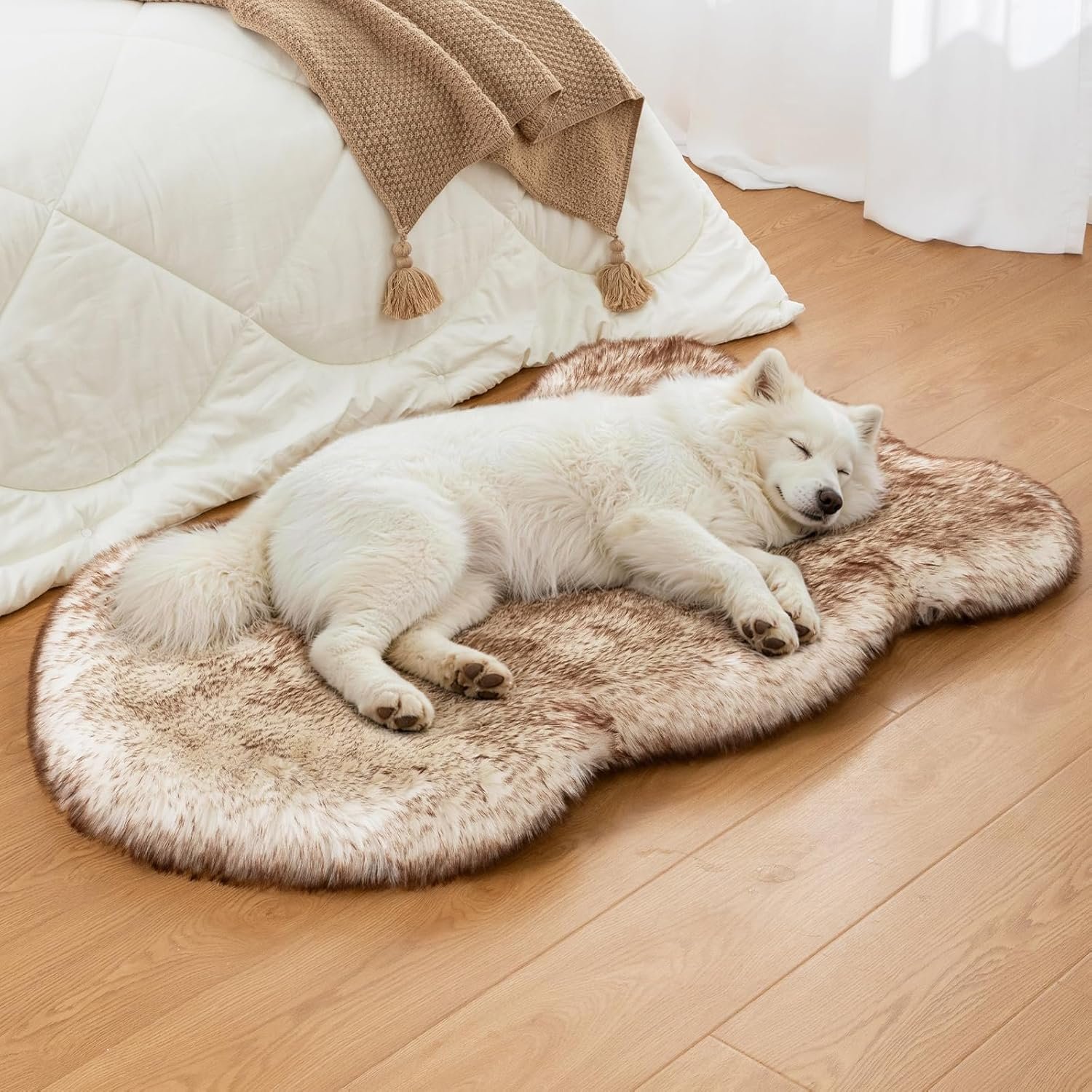 Dog Bed Rug Medium Size, 40″x24″X2″ Waterproof Fluffy Dog Beds Luxury Mattress, Washable Fuzzy Fur Rug Soft Flat Pet Furry Dog Bed, Orthopedic, Brown