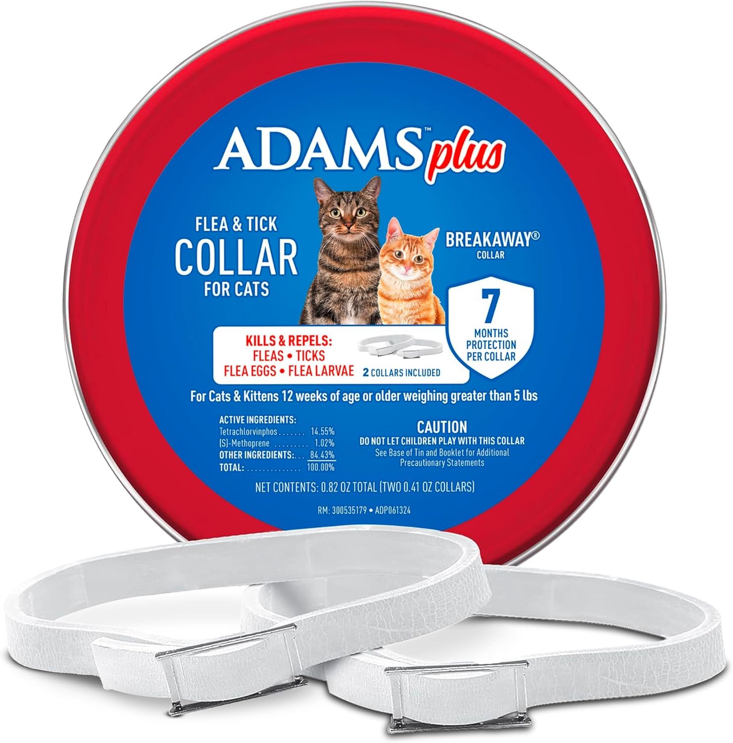 ADAMS Plus Flea & Tick Collar for Cats, Flea Collar for 14-Month Prevention, Adjustable Collar Fits Cats & Kittens, Kills Fleas & Ticks, 2 Count