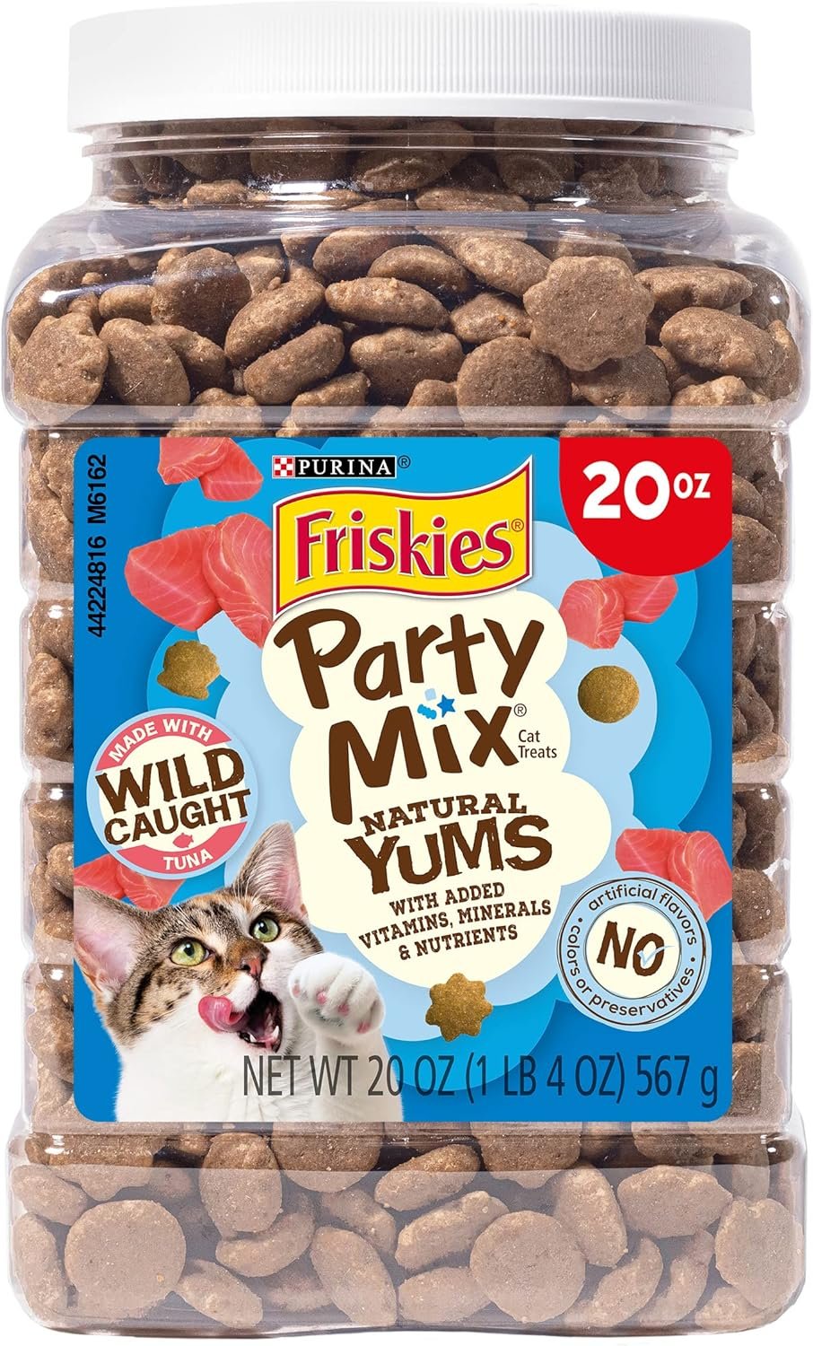 Purina Friskies Natural Cat Treats, Party Mix Natural Yums With Wild Caught Tuna and Added Vitamins, Minerals and Nutrients – 20 oz. Canister
