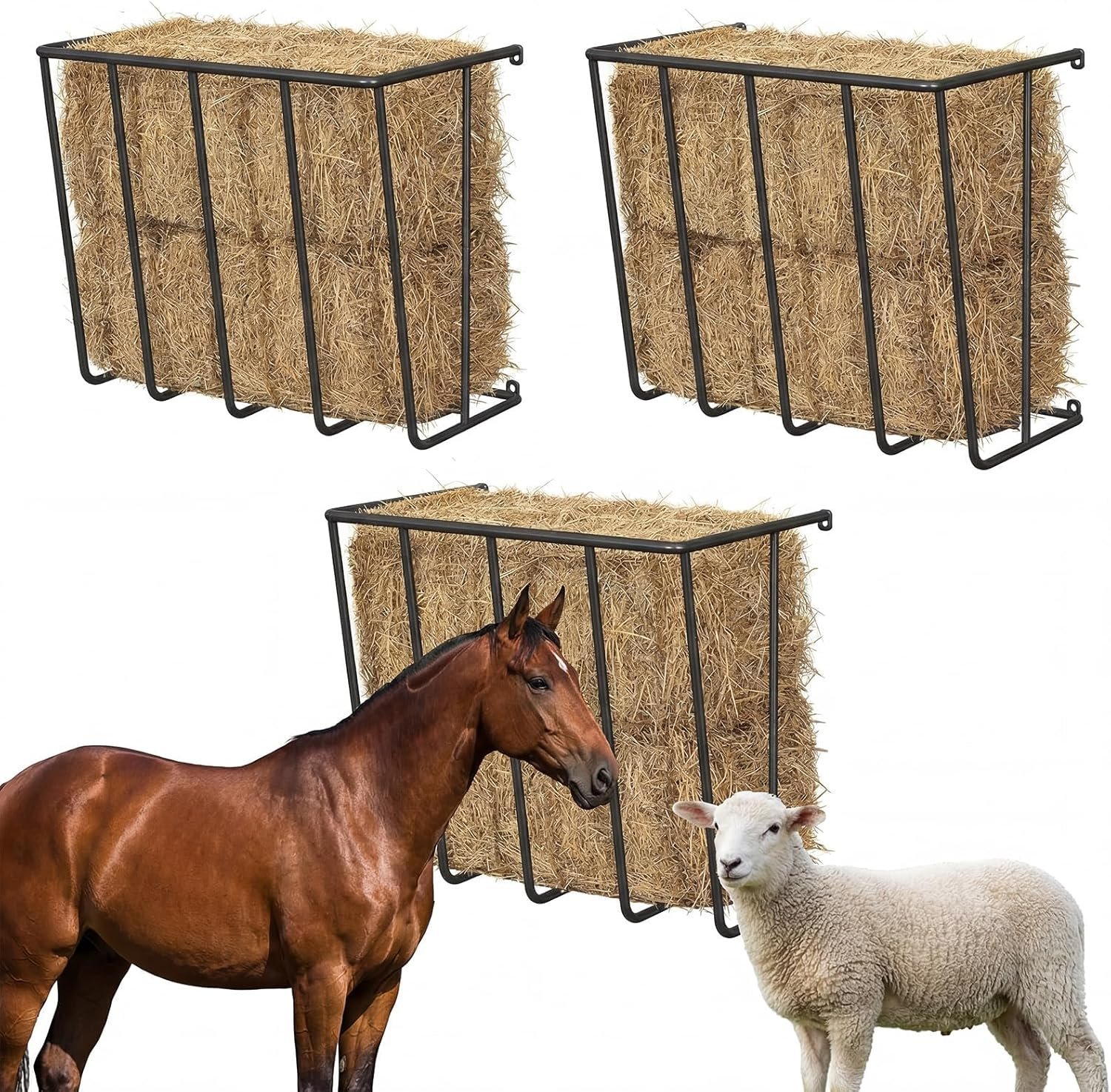 3 Pcs Hay Rack Wall Mount, 28” Long, 24 Gallon Wall Hay Feeder for Horse, 28x25x11.8 Inch Detachable Multiple Hay Rack for Goats, Sheep, Horses and for Effortless Installation in Horse Farm