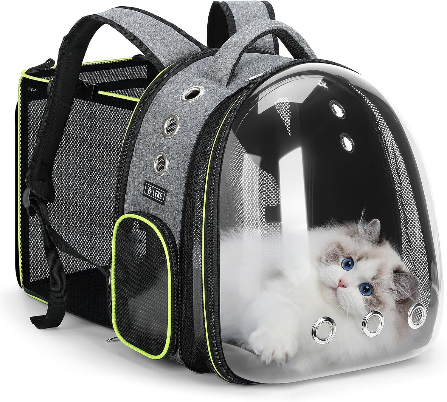 Lekereise Cat Bubble Backpack Carrier – Expandable Large Space Cat Backpack for Kitty Small Dog up to 18lbs, Transparent Pet Carrier for Travel, Hiking Gray