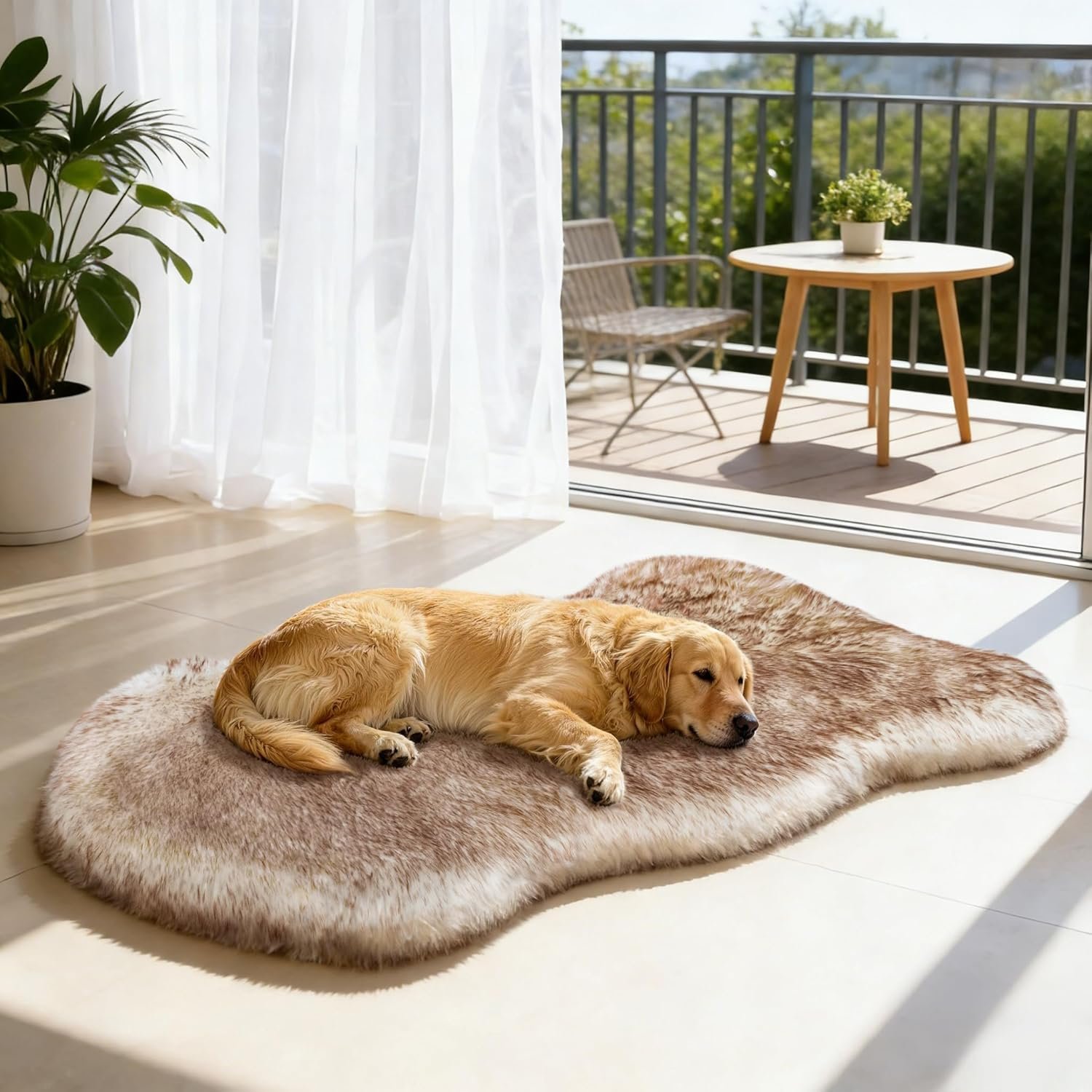Dog Bed Rug for Large Dogs, 50″x30″X2″ Waterproof Fluffy Dog Beds Luxury Mattress, Washable Fuzzy Fur Rug Soft Flat Pet Furry Dog Bed, Orthopedic, Brown