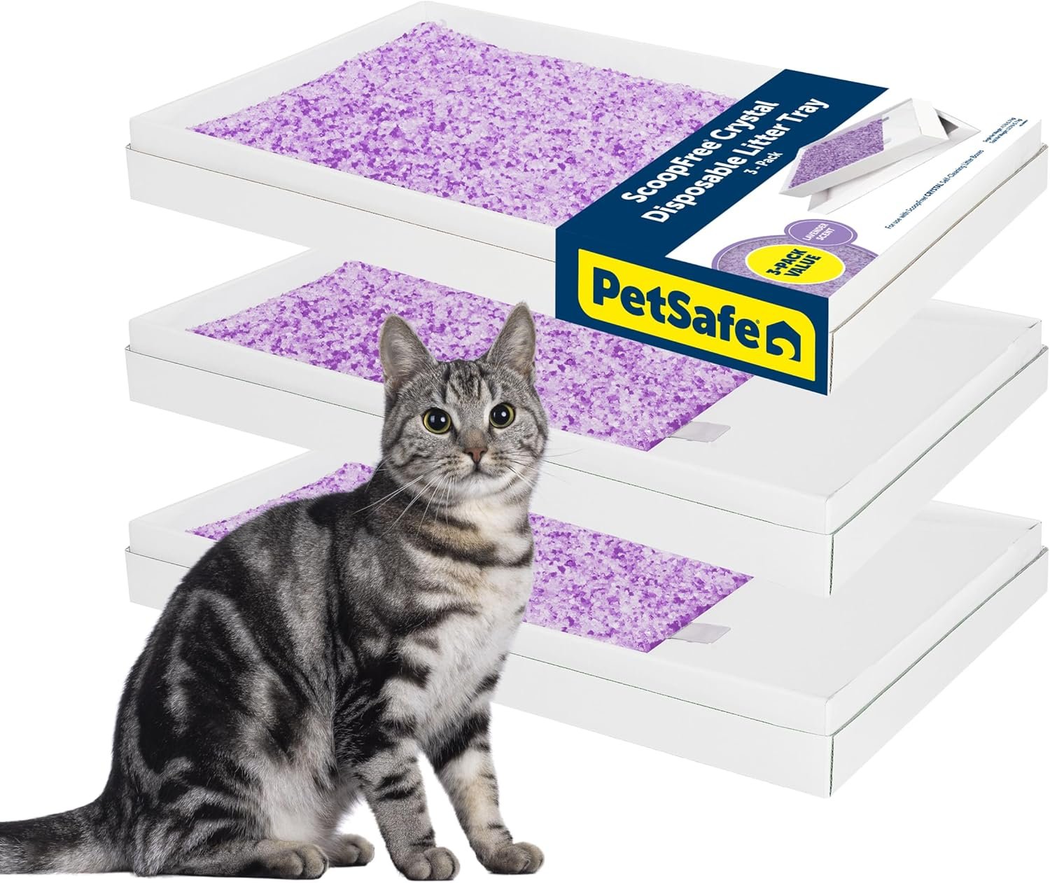 PetSafe ScoopFree Crystal Litter Tray Refills – Lavender Crystals, 3-Pack – Disposable Tray – Includes Leak Protection & Low Tracking Litter – Absorbs Odors on Contact