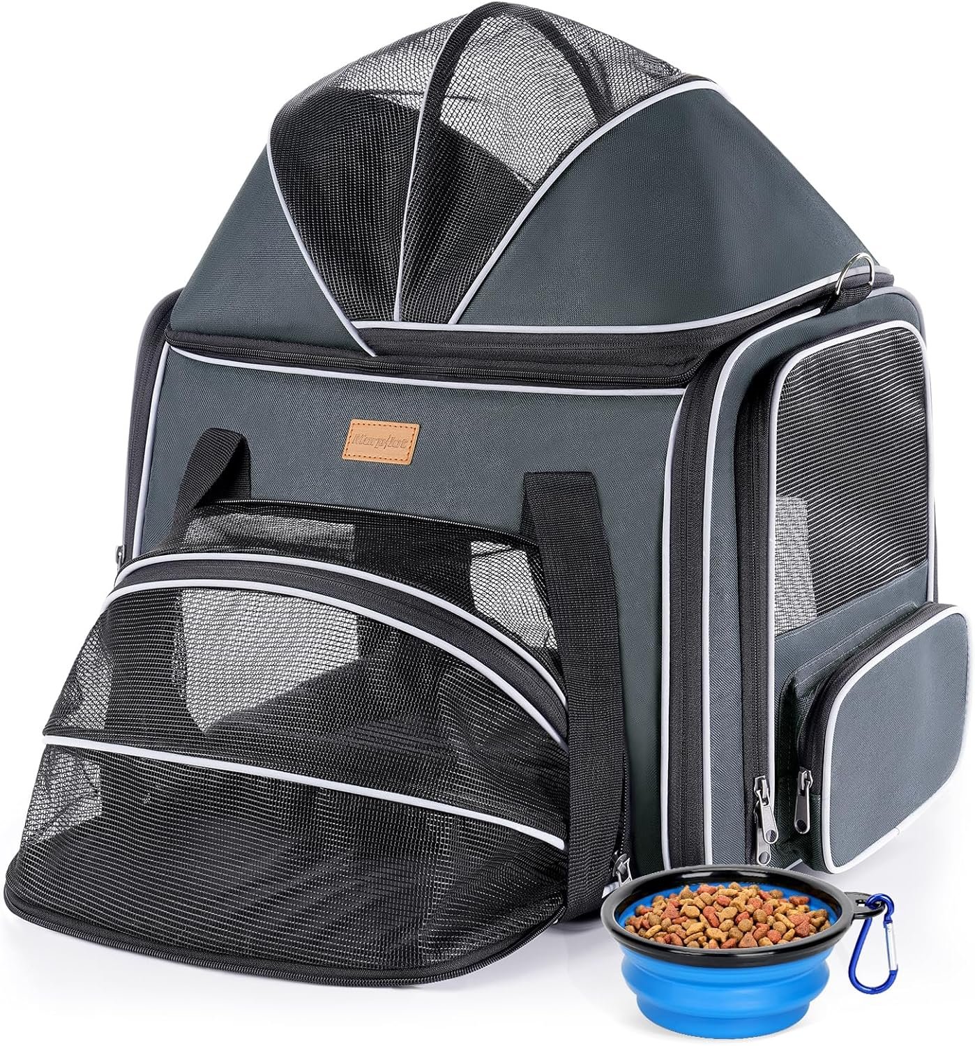 Morpilot Top and Side Expandable Cat Carrier, Airline Approved Collapsible Soft-Sided Pet Carrier for Medium/Large Cats and Puppies up to 20lbs for Car Rides and Vet Visits (Dark Gray)