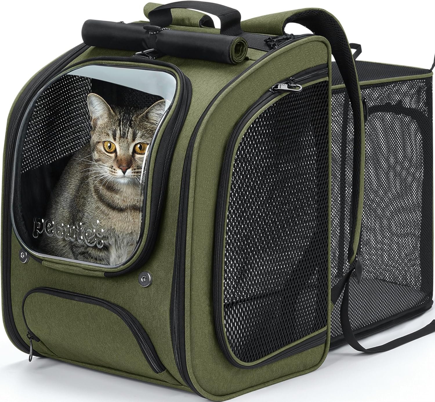Pecute Expandable Cat Backpack Carrier, Large Space Cat Bubble Backpack, Breathable Cat Carrier, Shaded Dog Backpack Carrier for Travel, Hiking, Vet,12.6″ L x 10.2″ W x 16.5″ H,Green
