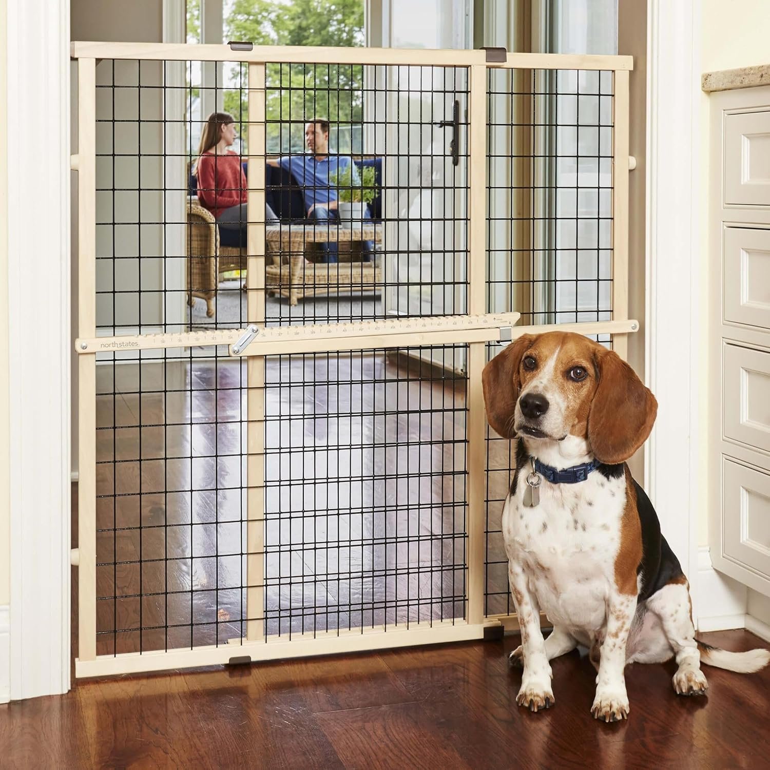 MYPET Wire Mesh Dog Gate: 29.5″-40″ Wide, Pressure Mounted with No Tools; Expandable, Durable Pet Gates for Doors and Hallways, 37″ Tall, Made with Sustainable Hardwood