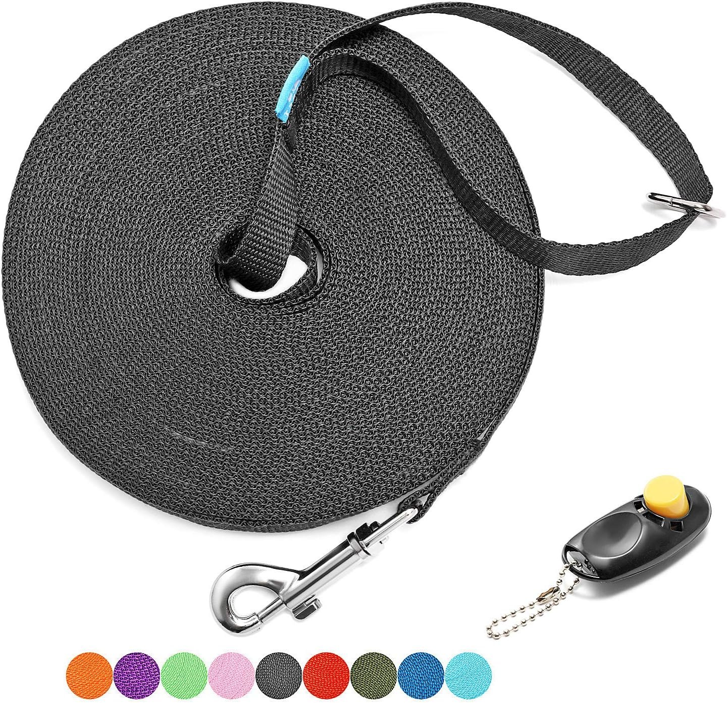 BAAPET 15/20/30/50/100 ft Long Dog Training Leash with Clickers for Small, Medium and Large Dogs or Cats (15 Feet, Black)