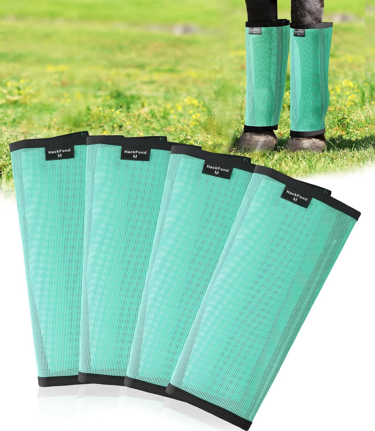 Breathable Mesh Horse Fly Boots – Equine Fly Leg Wraps for Insect & Scratch Protection, Comfortable Horse Leg Guards for Pasture, Trail Riding & Daily Use Set of 4 Gentle Mint Medium