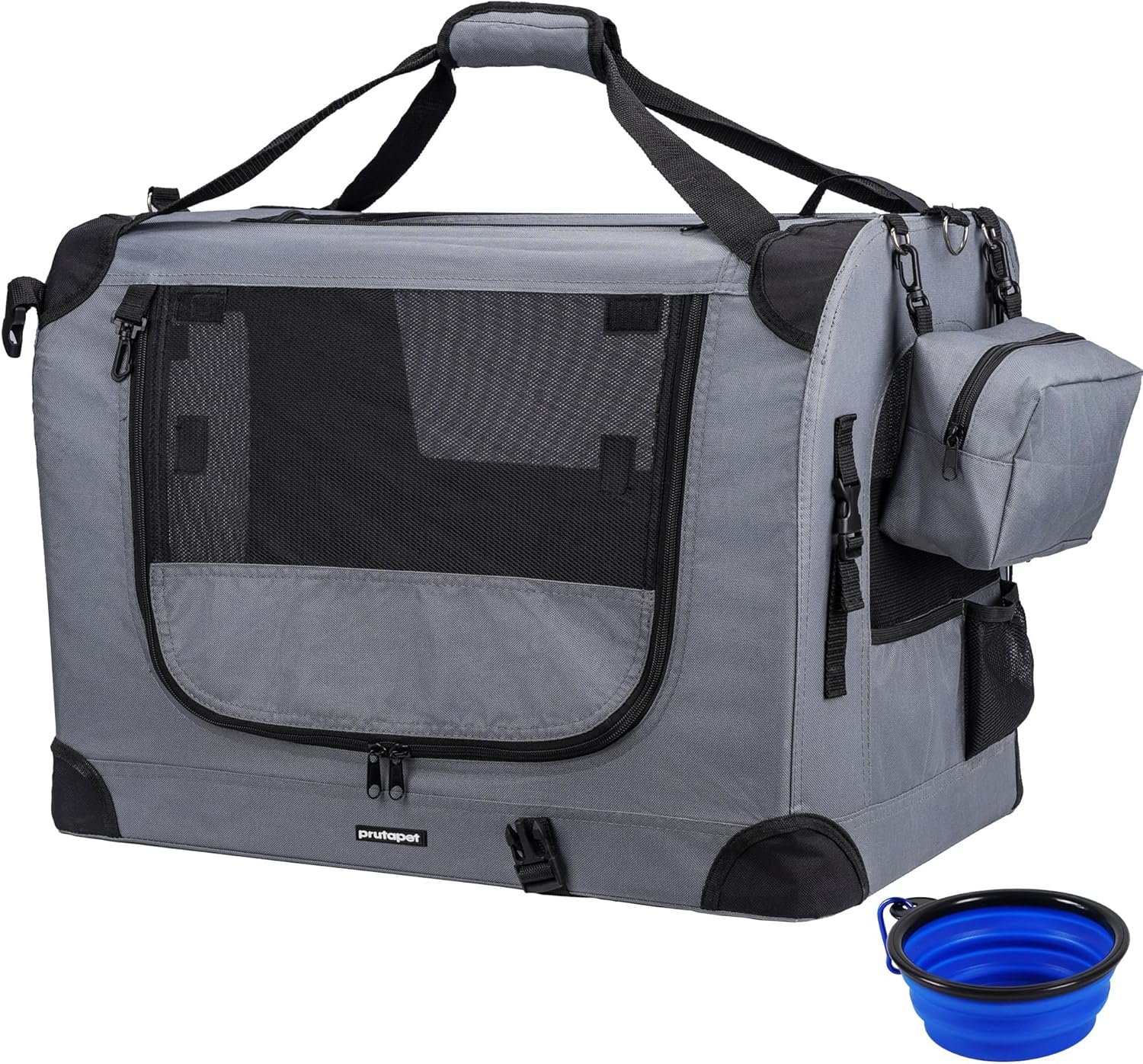 Prutapet Large Cat Carrier 24″x16.5″x16.5″ Portable Dog Crate for Small Medium Dogs Collapsible Traveling Pet Crate with Collapsible Bowl