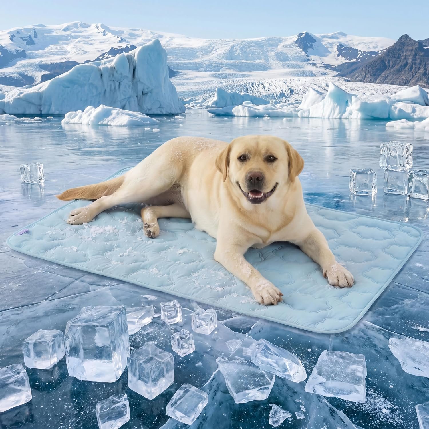 LE SURE Dog Cooling Mat for Extra Large Dogs -Q-Max>0.5 XL Breathable Thin Cool Crate Pad with Chill Cold Fiber and Innovative Mesh Base Design, Portable Washable Pet Kennel Mat for Summer,44×30,Blue