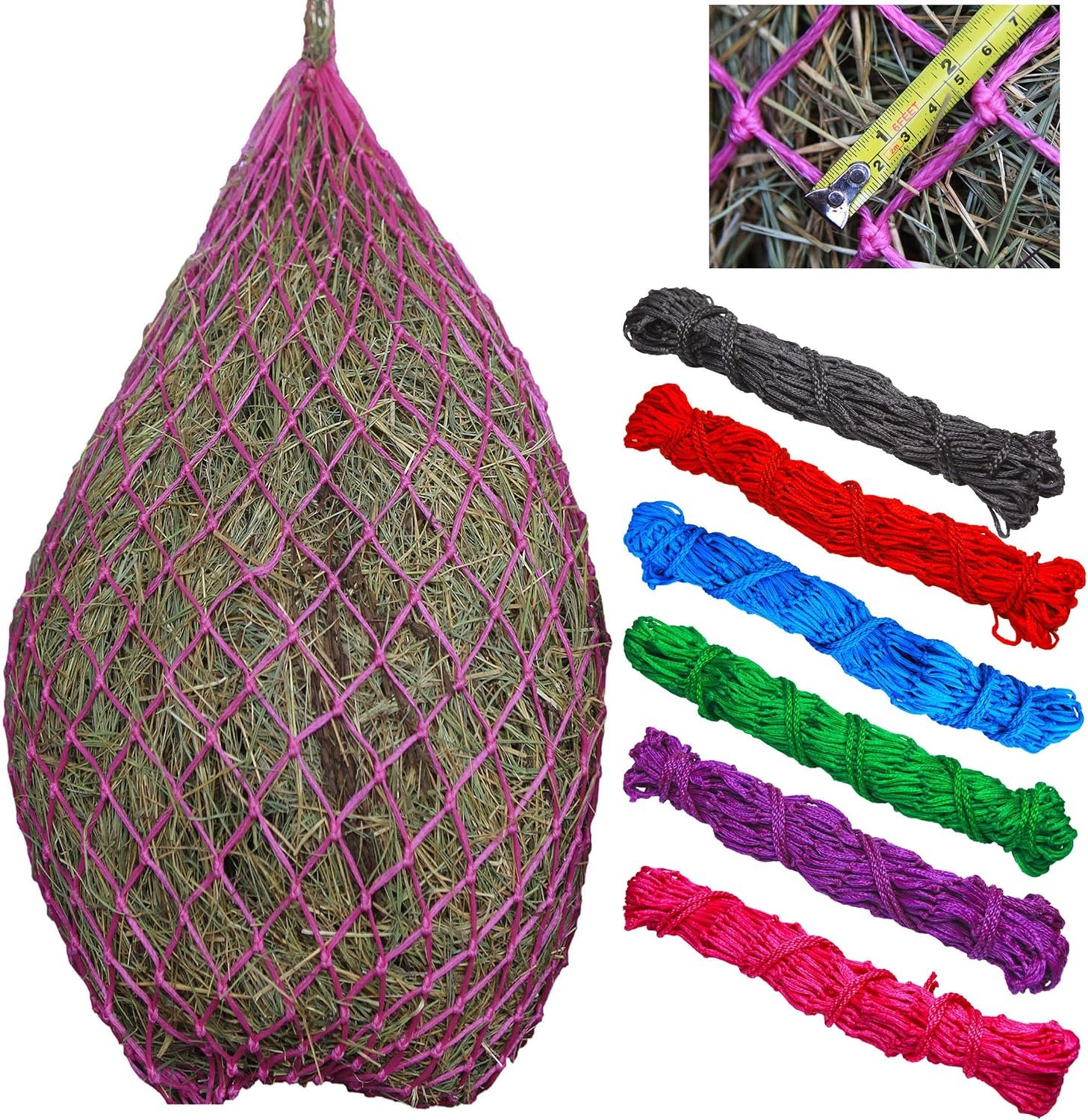 T TEKE 2 pcs Classic Slow hay Feeder hay nets, 40″ Length with 2″ Holes, Horse Supplies hay Bags for Horses, Goat Feed