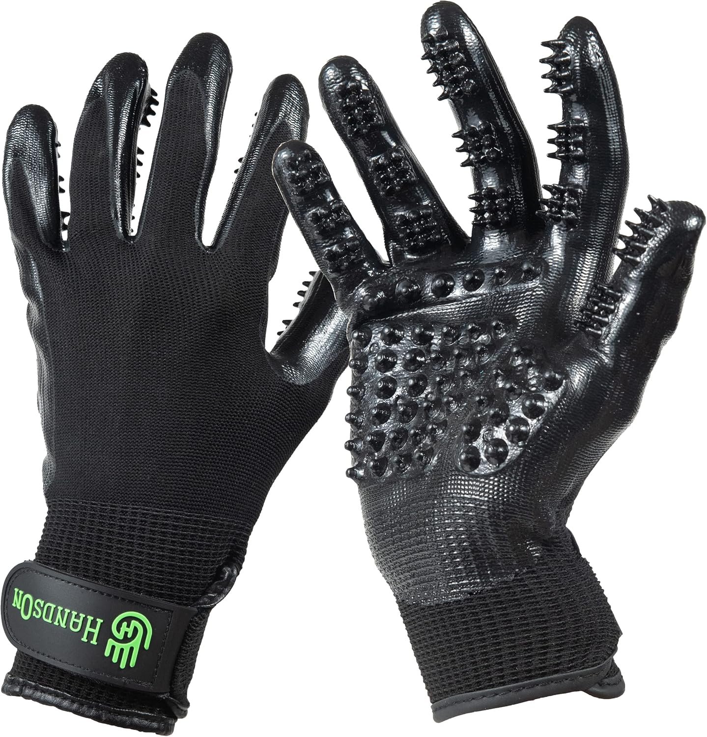 H HandsOn Pet Grooming Gloves – Patented #1 Ranked, Award Winning Shedding, Bathing, & Hair Remover Gloves – Gentle Brush for Cats, Dogs, and Horses (Black, Medium)