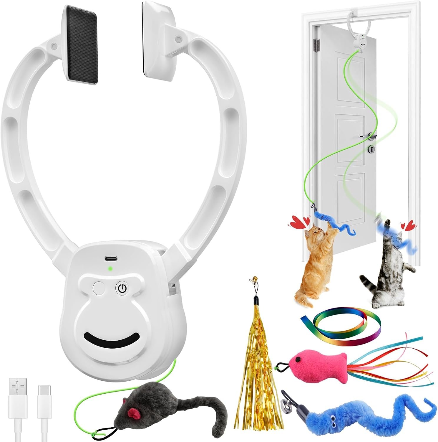 Automatic Interactive Cat Toy Rechargeable, Hanging Cat Toy, Cat Door Toy, Cat Enrichment Toys for Indoor Cats & Kitten, Doorway Electric Cat Teaser for Exercise, Boredom Relief & Fun Games
