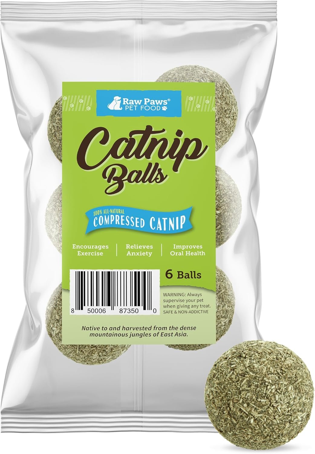 Raw Paws Catnip Balls for Cats, (6-Count) – Interactive Cat Toy for Indoor Cats – Cat Nip Licking Balls